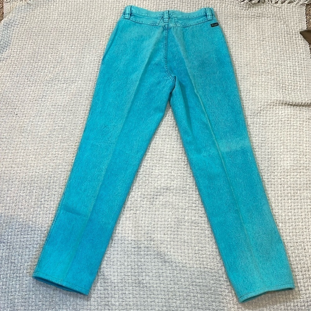 1980's Wrangler Turquoise High Rise Cowgirl Jeans Bare Back Size 11/12 - Picture 8 of 12